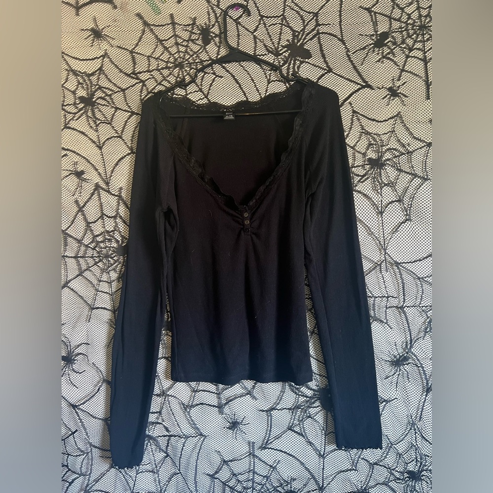 BDG URBAN OUTFITTERS LONG SLEEVE LACE TRIM HENLEY WOMENS XL